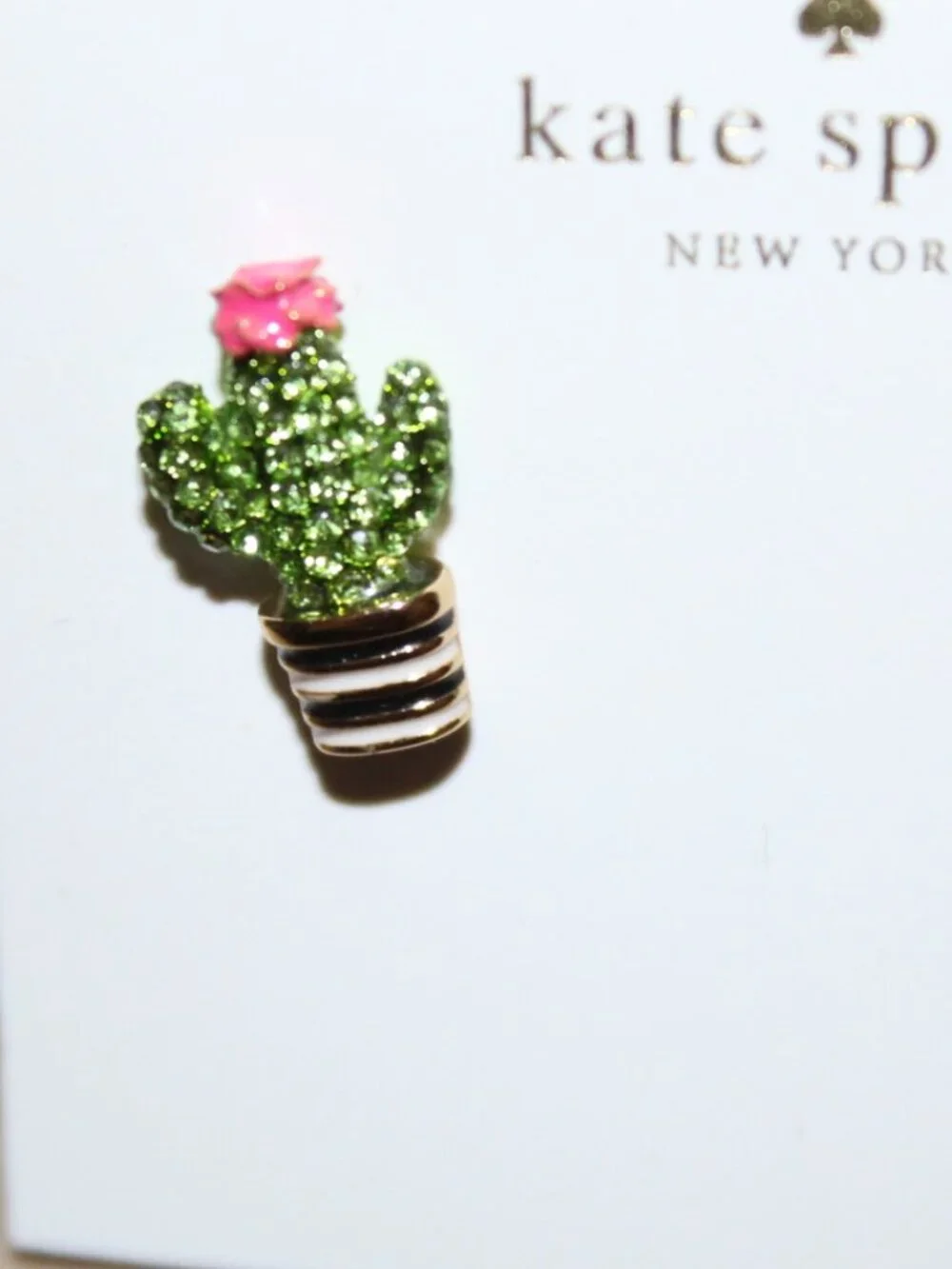 NWT Kate Spade Scenic Route Gold Plated Pave Cactus Necklace & Stud Earrings Set